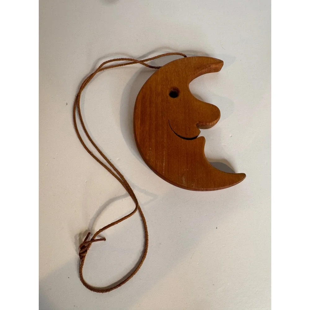 Vintage Celestial Wooden Moon Wall Hanging German Folk Art Boho Decor